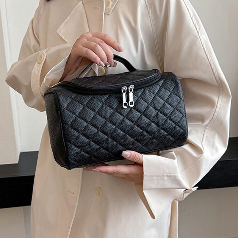 PU Leather Sewing Makeup Bag Multifunctional Women's Cosmetic Bag Portable Women Wash Bag with Zipper Large Capacity Storage Bag