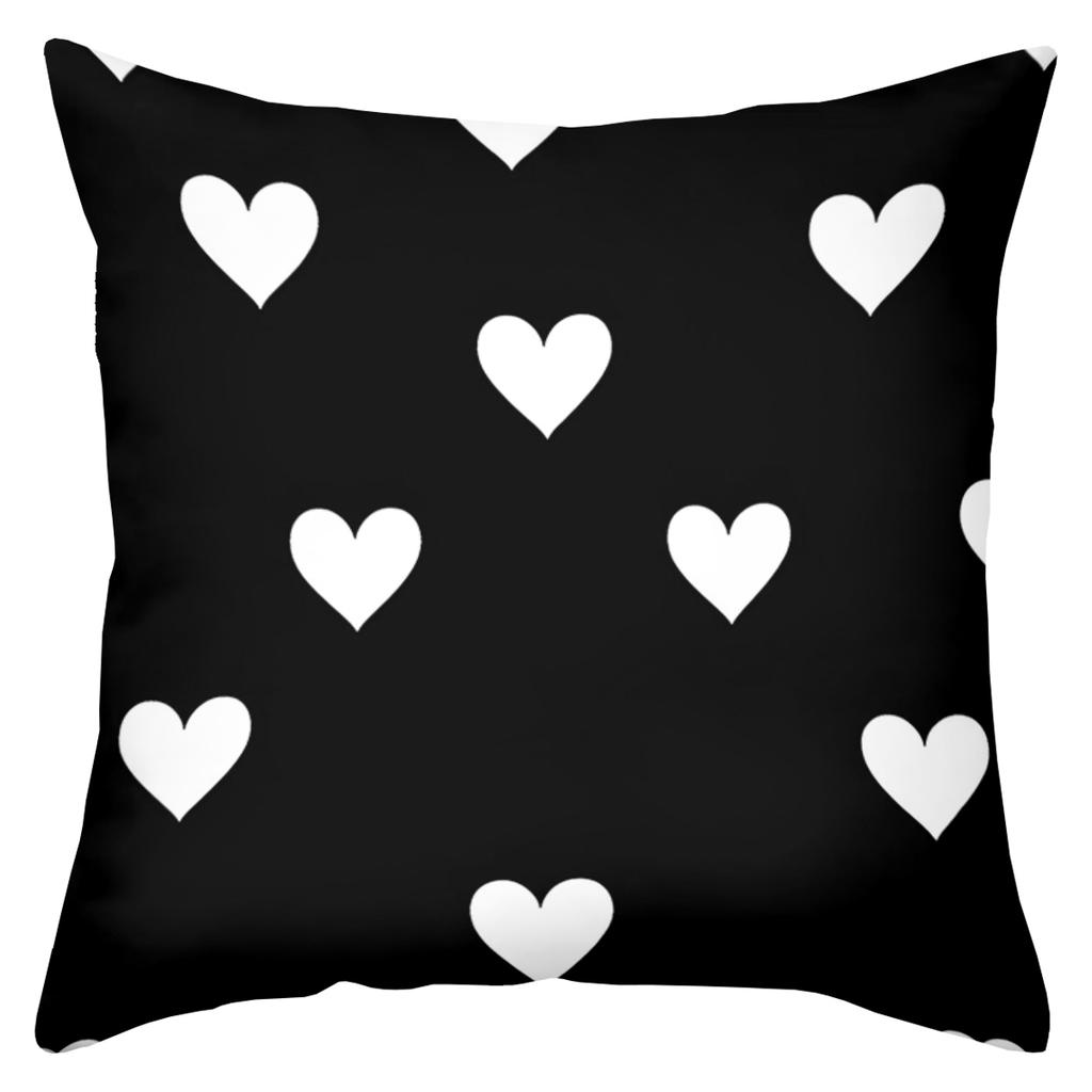 2D Flat Printing Black And White Heart Pattern Decorative Throw Pillows Polyester Pillowcase, Sofa Decorative Cushion Cov