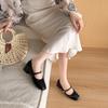 Mode Die 2025 Frühling Luxus Plissiert Designer Eckige Zehen Grobabsatzschuhe, Outdoor Lässig und Bequem Damen Mary Jane Schuhe
