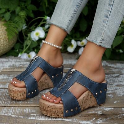 Nieuwe Damessandalen in Grote Maten, Sleehakken, Schoenen met Peep-toe, Schoenen met Dikke Zool