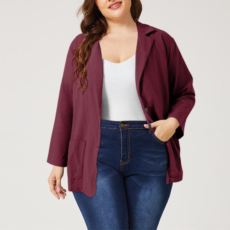 

Женский повседневный хлопковый пиджак с отложным воротником и рукавами 3/4 5XL вино красного