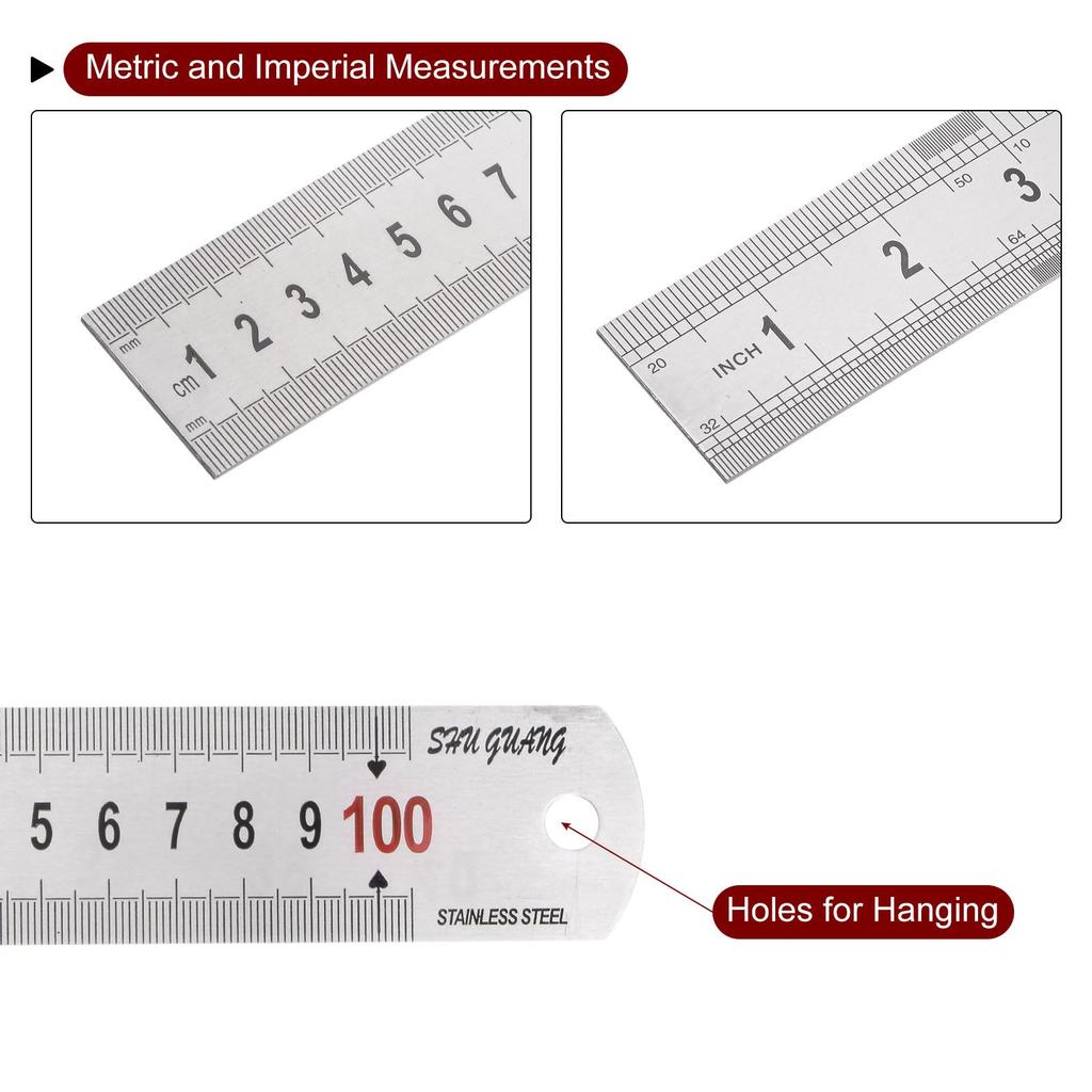 Uxcell Stainless Steel Length X Thickness X Straight Measuring Tool for and Silver Tone 3-Piece Ruler, 100cm/40" 1/16" 1-3/8" Width, Woodworking,
