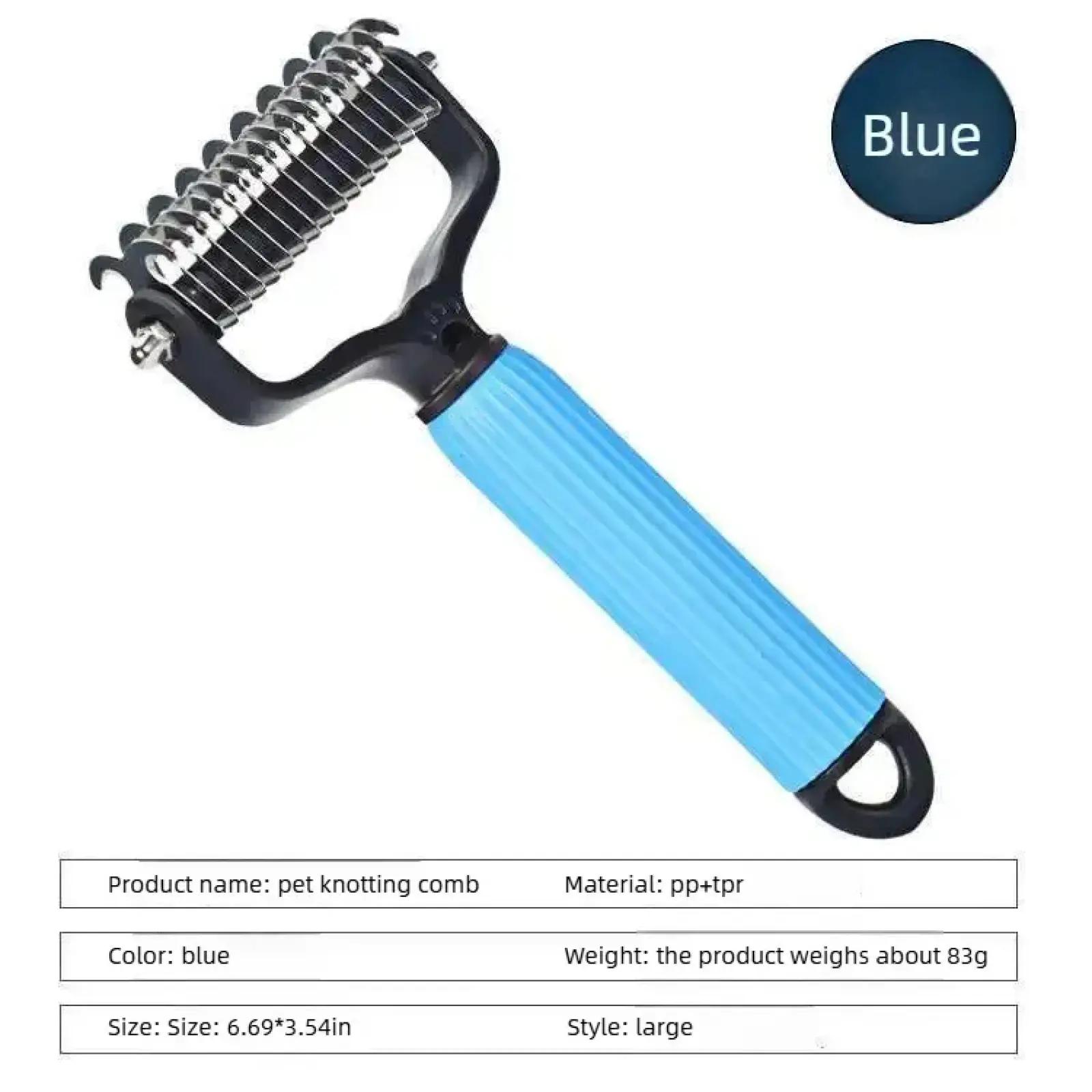 Pet Grooming Tool, Stainless Steel Double-Sided Design, Effective Shedding Removal & Matted Hair Tamer, Practical Daily Dog Coat Maintenance Supplies. синий
