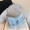 Pleated Bowknot Crossbody Bag Solid Color Pu Dumpling Bag Portable Y2k Shoulder Bag  Dairy