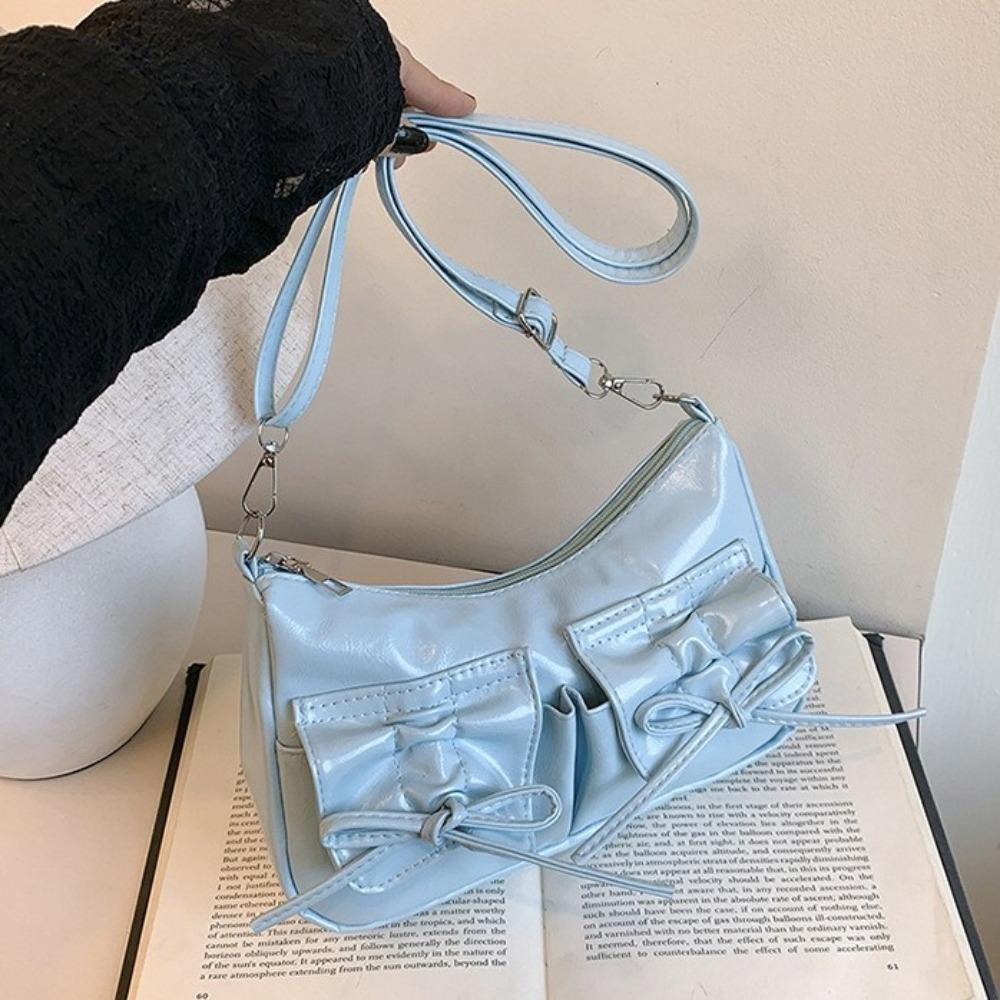 Pleated Bowknot Crossbody Bag Solid Color Pu Dumpling Bag Portable Y2k Shoulder Bag  Dairy