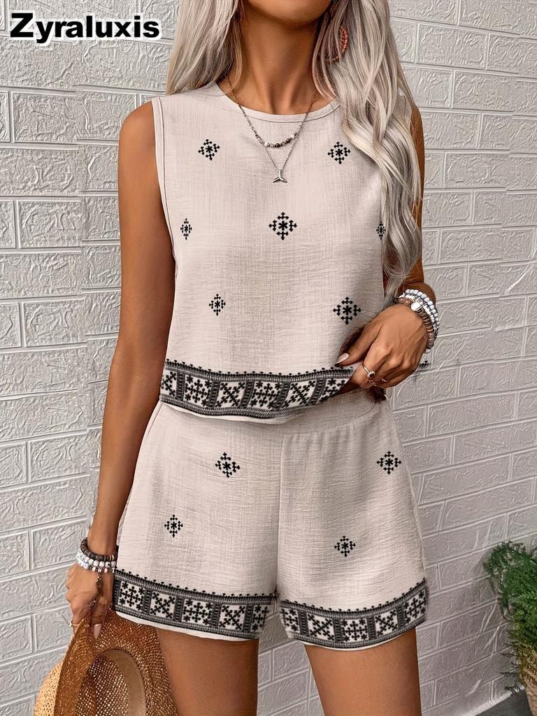 Vintage Floral Print Women's Fashion Set