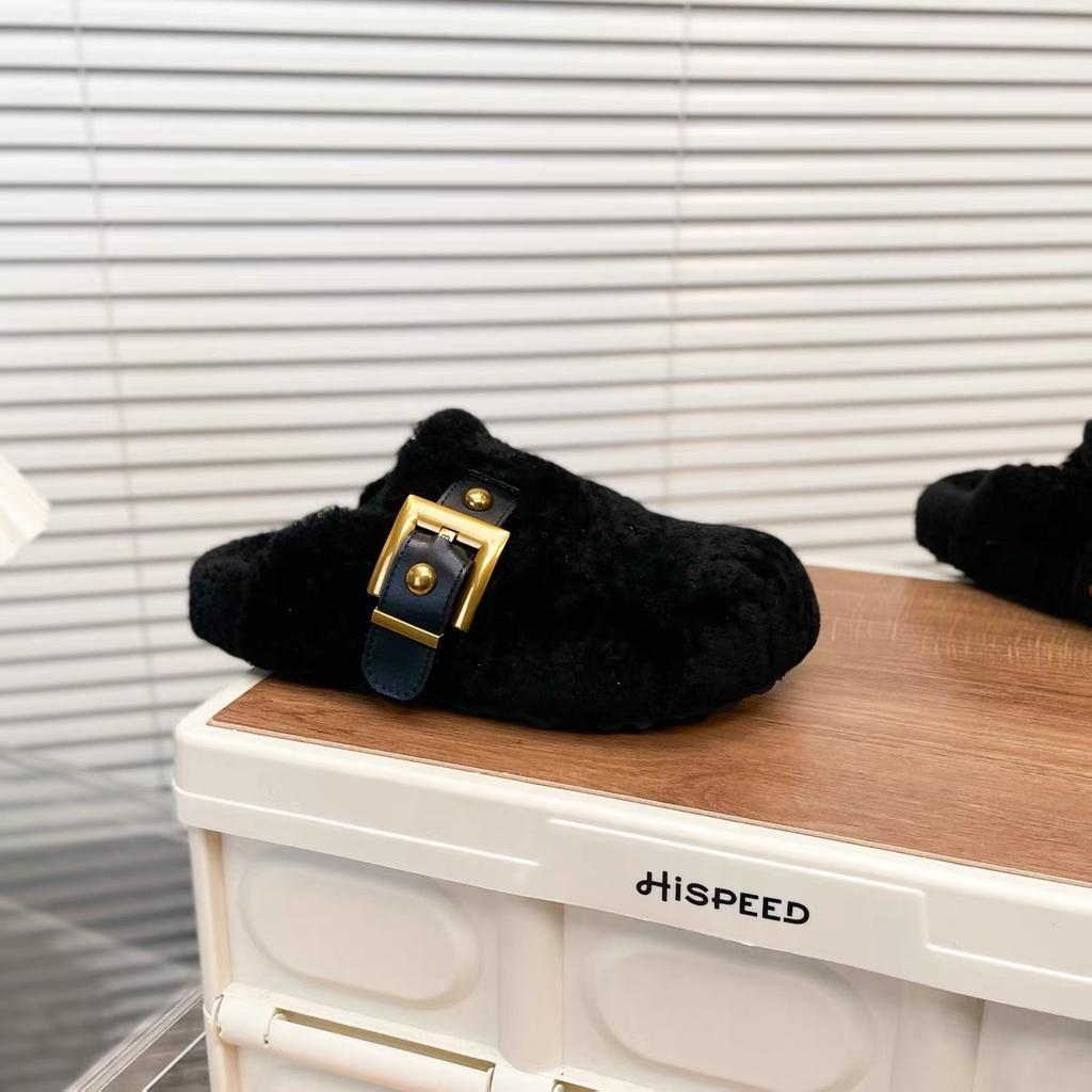 Internet celebrity baotou hairy half drag women's autumn new Korean version flat-bottomed casual outer wear women's slippers one foot lazy shoes