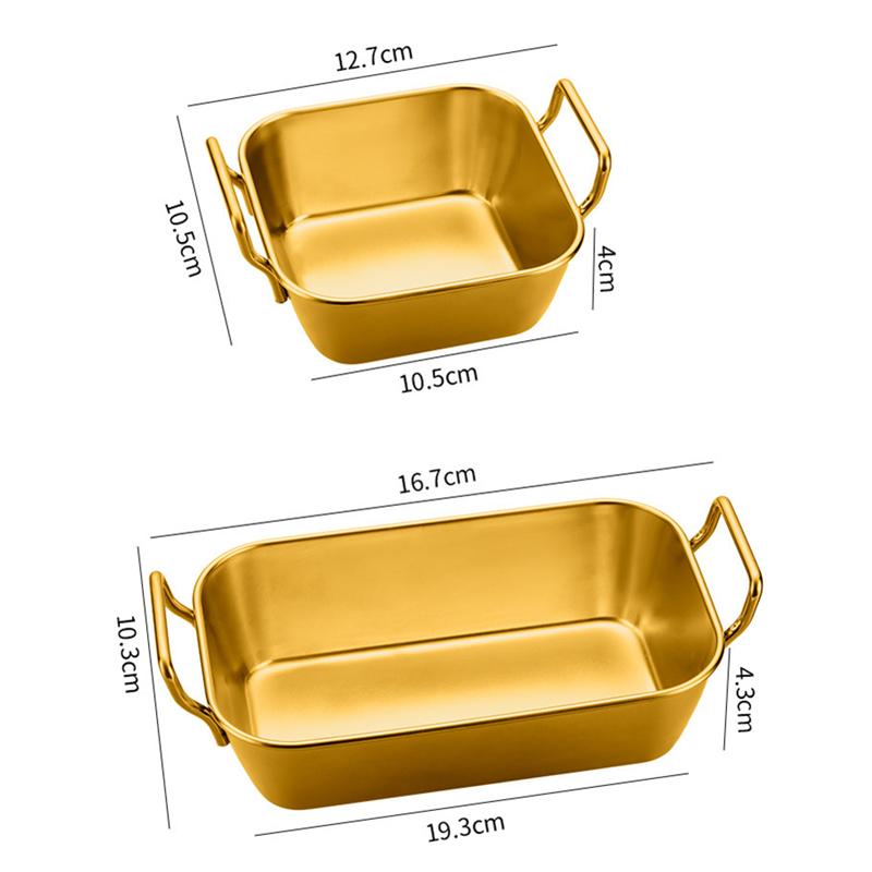 Korean Thicken Stainless Steel Food Storage Tray French Fries Plate with Handle Square Snack Dishes Kitchen Utensils