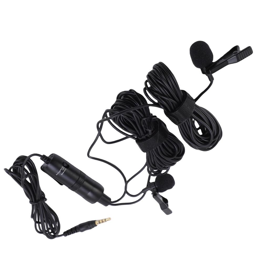 Double Lavalier Microphone Wired Clip On Lapel Mic Professional Recording Interview Mic for Two