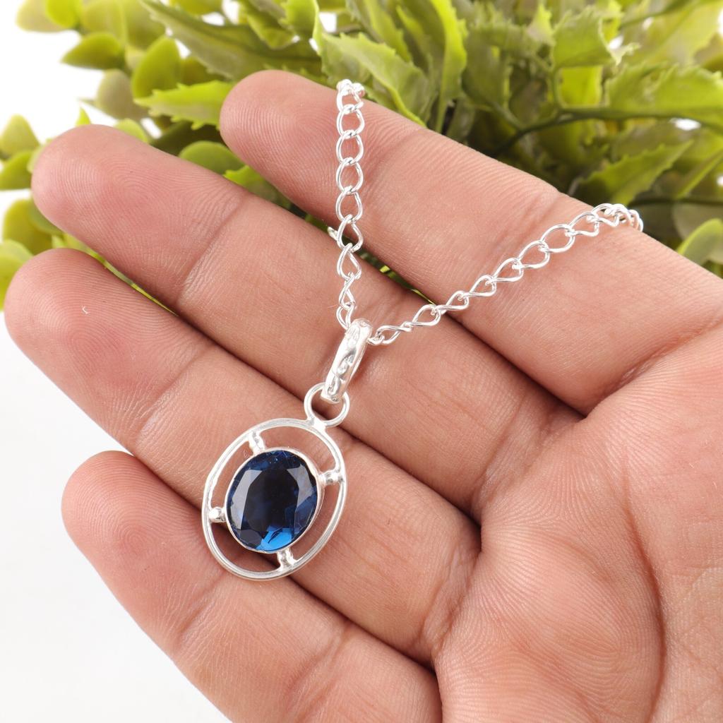 Oval Natural London Blue Topaz Mother Gift Wedding Pendant 925 Sterling Silver PP-6-7