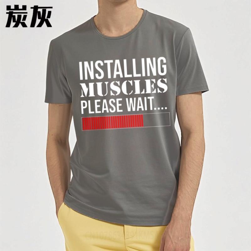 Breathable Teeshirt Unisex Crew Neck T Shirt Streetwear Installing Muscles Please Wait Progress Bar Fashionable Teenagers Teeshirt