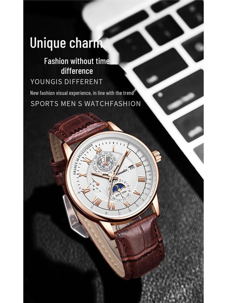 Men's Genuine Leather Waterproof Swiss Quartz Watch