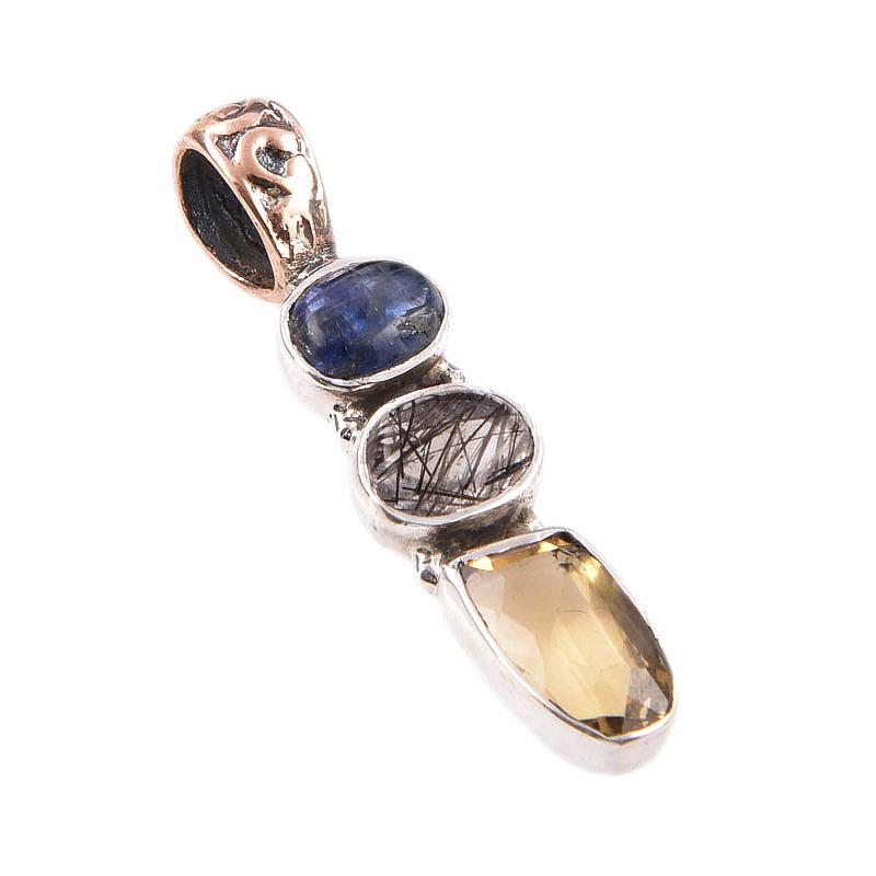 Natural Citrine,Black Rutile 925 Solid Sterling Silver Gift Pendant 1.50" g2u11