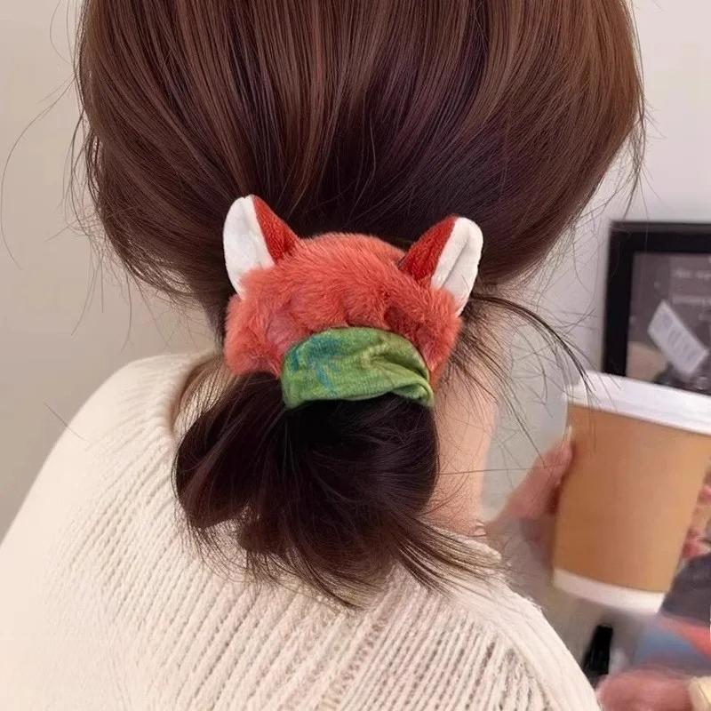1-20PCS Cute Fox Bunny Ear Plush Elastic Hair Ties Women Girls Ponytail Hair Bands Hair Accessories Girls Gift Easter Gift