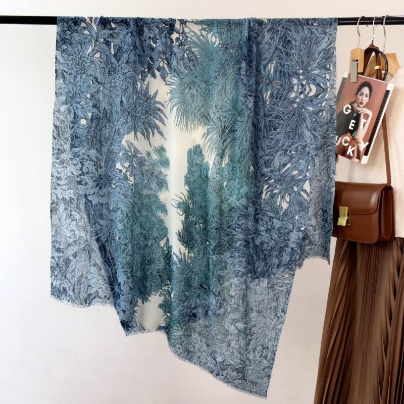 Unisex Wool Scarf 100% Floral Print Soft Warm Winter Shawl