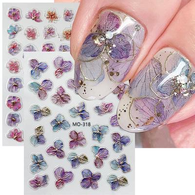 Adesivo per unghie con fiore abbronzante, lamina d'oro, fiore acquerello, eleganti decalcomanie adesive, cursori, decorazioni per manicure