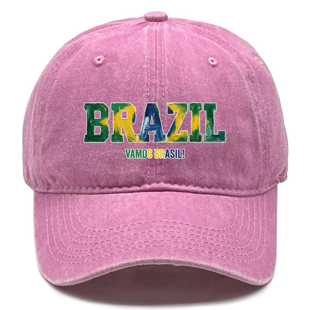 Sun Hat With "BRAZIL" "VAMOS BRASIL" Flag Printed , Adjustable Baseball Hat Fashion Solid Color Sporting Leisure Dad Hat