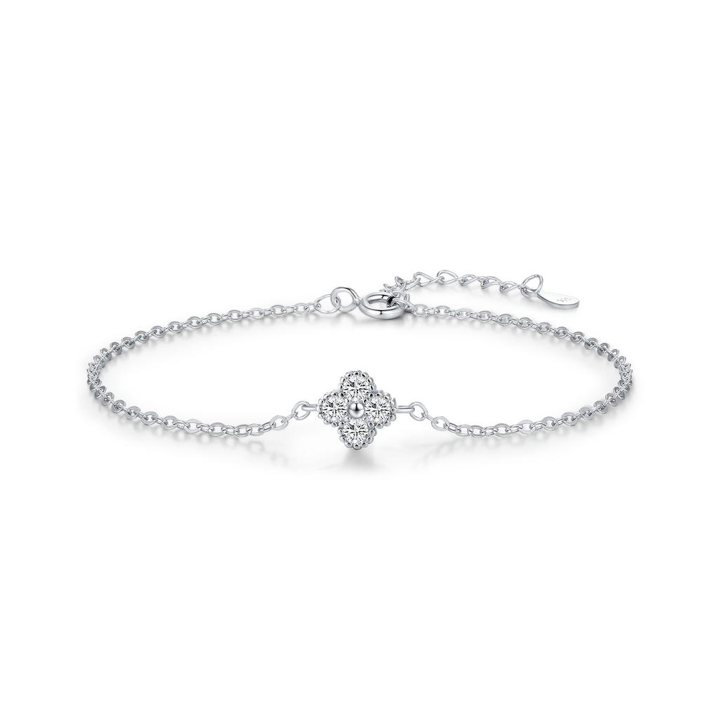 MODIAN 925 Silver Exquisite Lucky Four Leaf Clover CZ Link Chain Stackable Sweet Bracelet For Women Daily Fine Jewelry