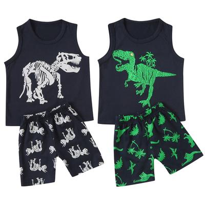 2Pcs Toddler Kids Baby Boys Girls Pajamas Cartoon Print Tops Shorts Outfits Set