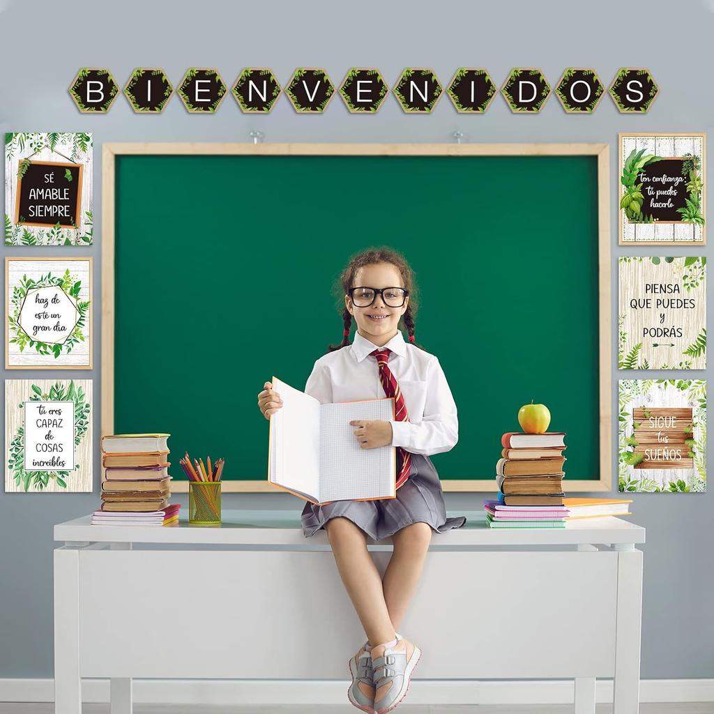 gisgfim 19 Pieces Bienvenidos Spanish Posters Spanish Motivational pirational Banner with Adhesive Dots for Kids Students Teacher Classroom