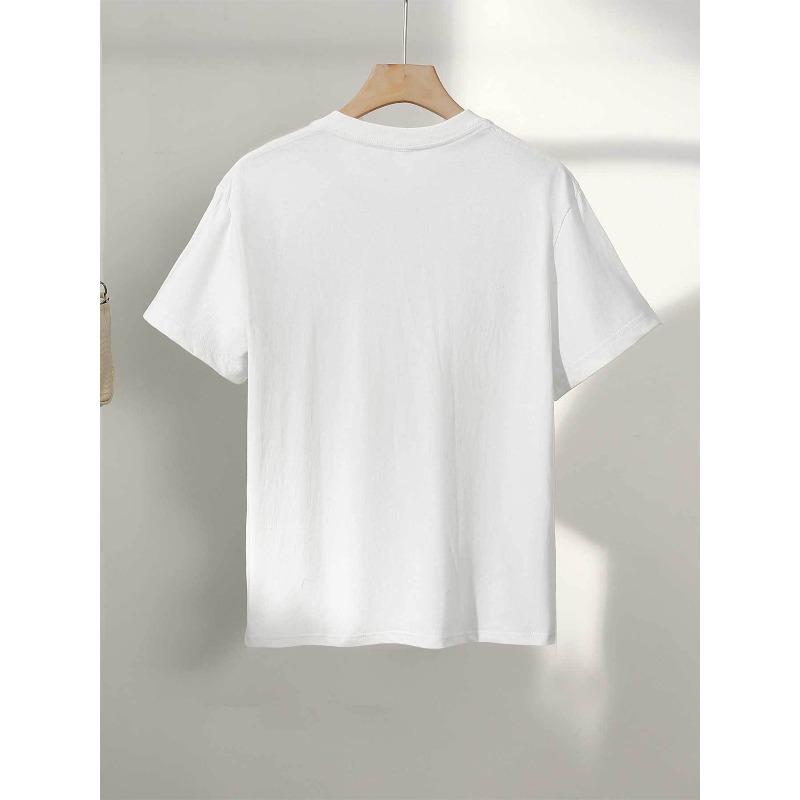European Size Women's "I'm Fine" Graphic Print T-Shirt - Short Sleeve Crew Neck Casual Top with Minimalist Line Art