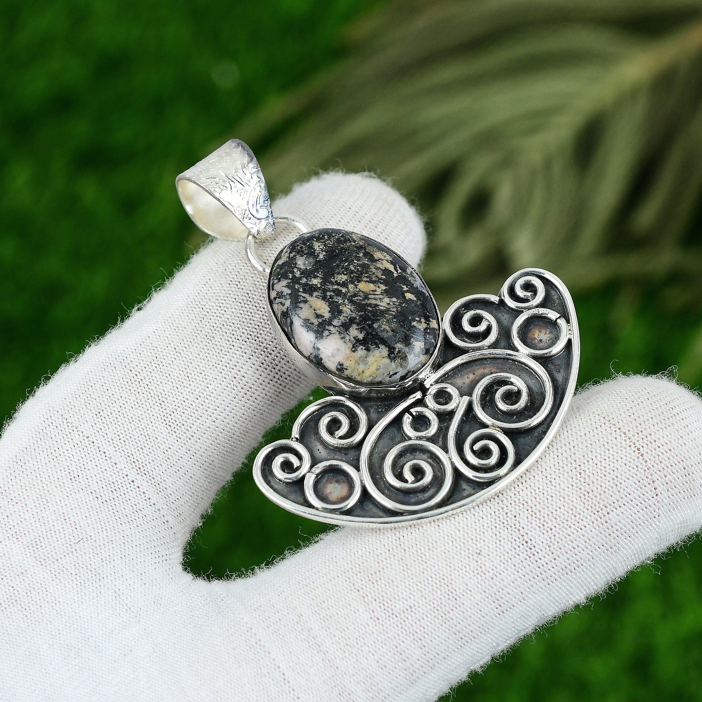 

Heart Chakra Oval Rhodonite Stone Bezel Sister Pendant Jewelry Sterling Silver