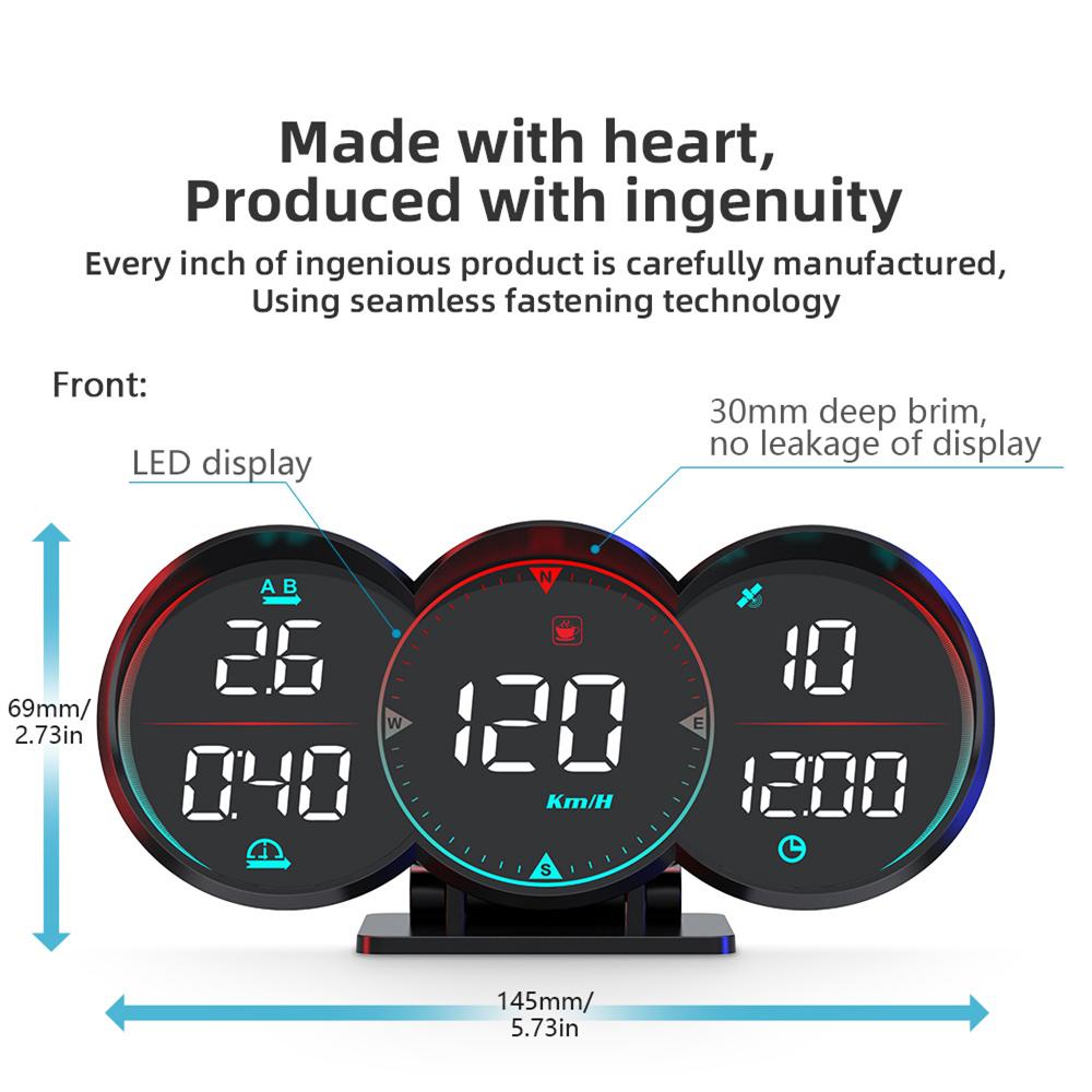 New G17 HUD GPS Heads Up Display LCD Speedometer Slope Meter Car Water Oil Temp Alarm Overspeed Diagnotstic Speed Meter