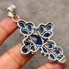 Blue Sapphire Gemstone Cross Shape Pendant : 925 Sterling Silver Handmade Jewelry Pendant