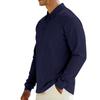 Mens Loose Turn Down Collar Long Sleeve Casual Business Solid Polo Shirt