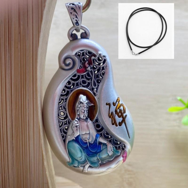 Solid Copper Buddha Pendant With Enamel Finish Hollow Carved Design Unisex Necklace Pearl Chain Or Hemp Cord