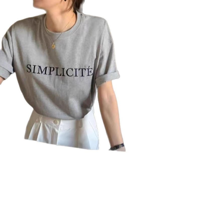 Summer Women's Simple Round-neck Loose Top Short-sleeved T-shirt with Letter Prints