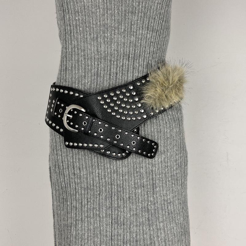 New Fluffy Belt, Fluffy Wide Belt, Riveted Punk Millennium Spice Girl Belt, Subculture Light Waist Strap