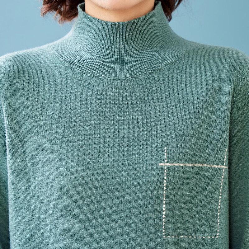 KAVON Women's 100% Merino Wool Mock Neck Sweater