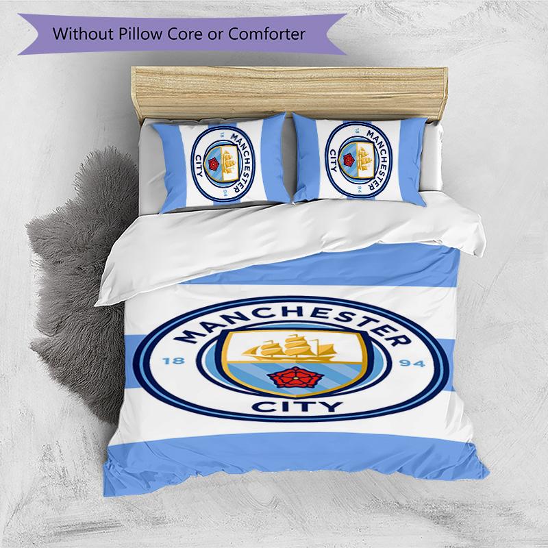 3pcs Manchester City Football Club Pattern Bedding Set Duvet Cover Set Includes Duvet Cover &pillowcases,perfect All Season Bedroom Decoration&gift