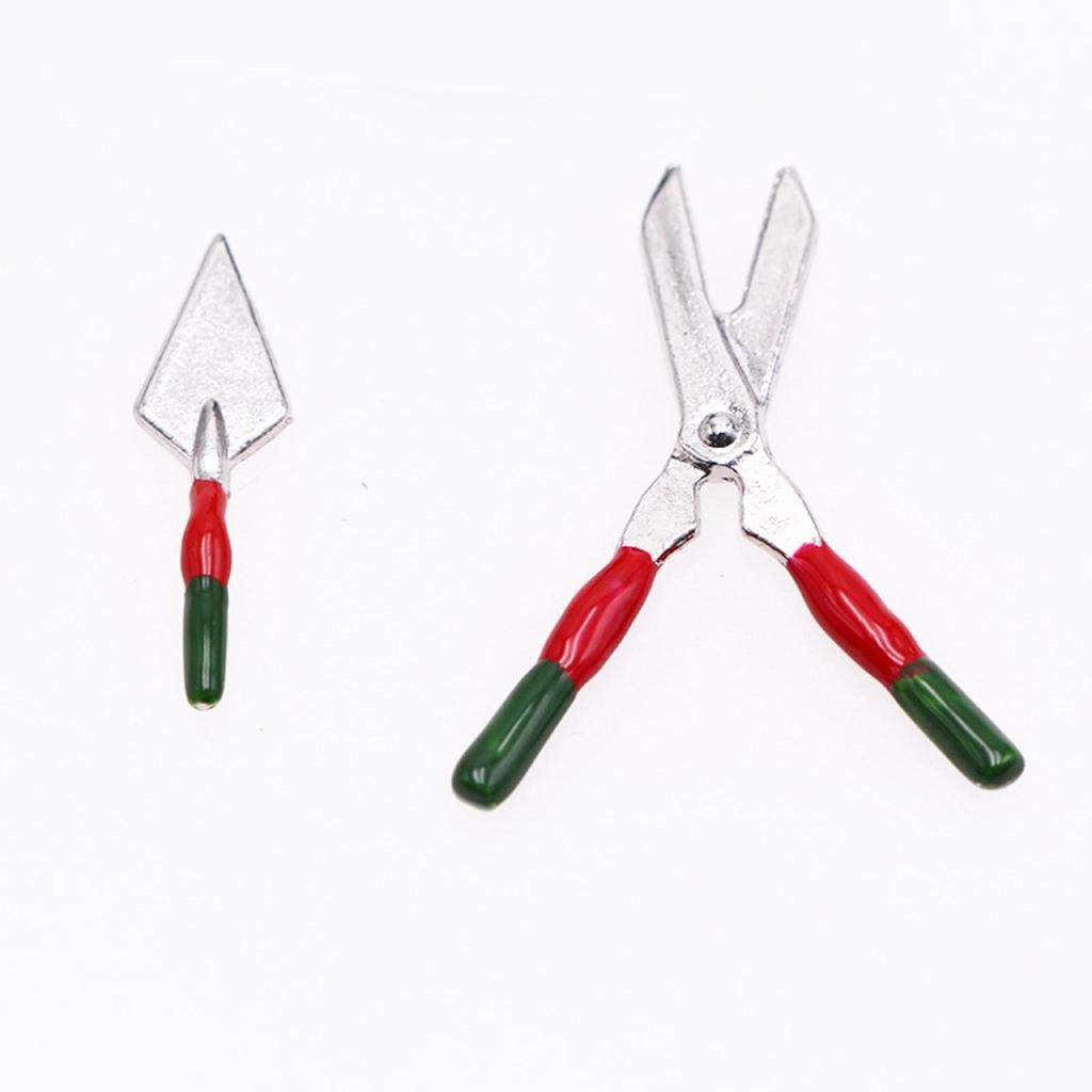 3 Pieces Miniature Gardening Set with Trowel and Shears Detailed Small Metal Dollhouse Garden Tools