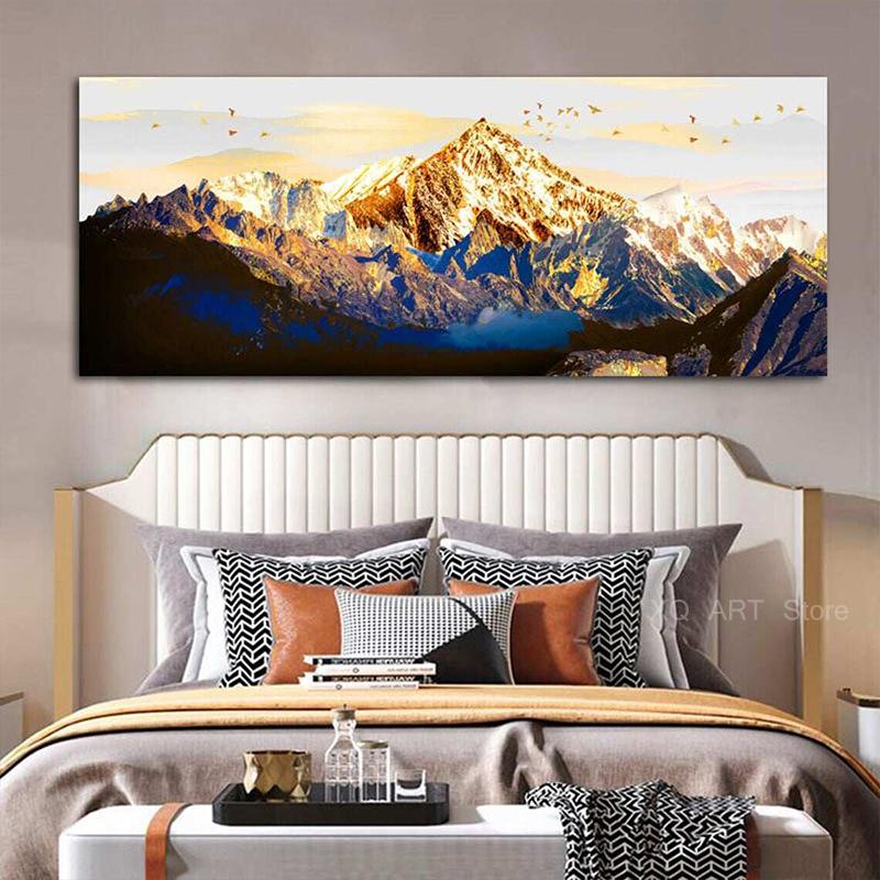 Abstrakte Golden Mountain Vogel Landschaft Leinwand Gemälde Druck Poster Ölgemälde Für Wohnzimmer Moderne Wohnkultur Rahmenlose