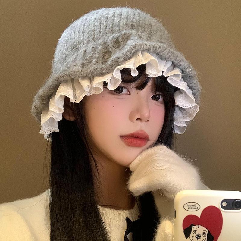 Women S Lace Knit Fisherman Hat Korean Style For Winter Autumn