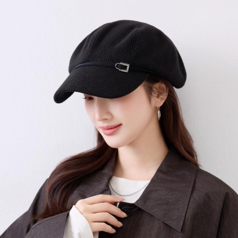 Autumn and Winter New Retro Corduroy Octagonal Hat Women's Versatile Face Cap Fashion Thermal Hat