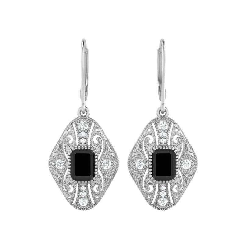Black Spinel Filigree Dangle Women Wedding Earrings-925 Sterling Silver