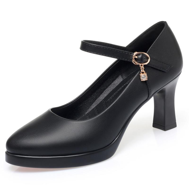 Spring and Autumn Style Soft-Soled One-Strap High Heels for Fashion Shows, Paired with Cheongsams, Dancing Shoes, Middle-Aged Women's Leather Shoes