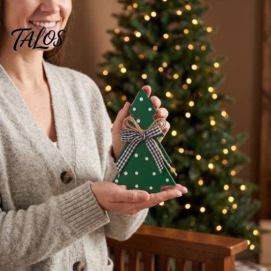 Şenlikli Masa Orta Parçaları Noel Ağacı Ahşap Masa Üstü Tabelası, Fiyonklu Rustik Puantiyeli Xmas Katmanlı Tepsi Orta Parçası Süsleri, Çiftlik Evi