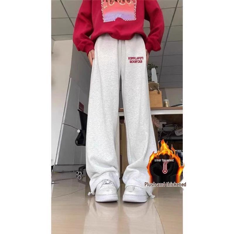 

American Style Wide-Leg Mid-Waist Sweatpants, Autumn/Winter 2024 - Loose, Slimming Casual Trousers L