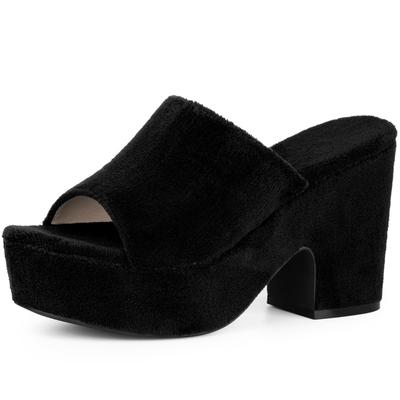 Allegra K Women's Platform Slide Chunky Heel Sandals, Black, Size 25.0cm