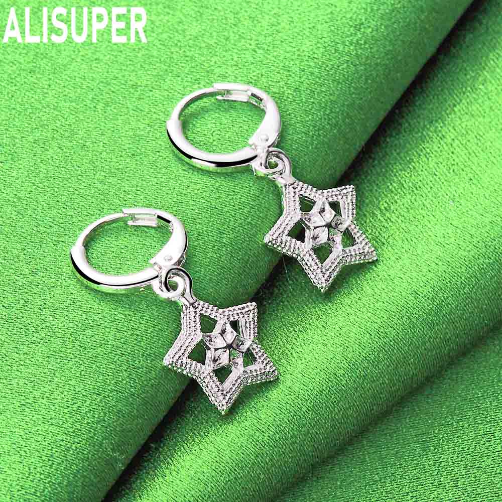 925 Sterling Silver Openwork Five-Pointed Star And Flower Earrings - Fashion Gift Jewelry