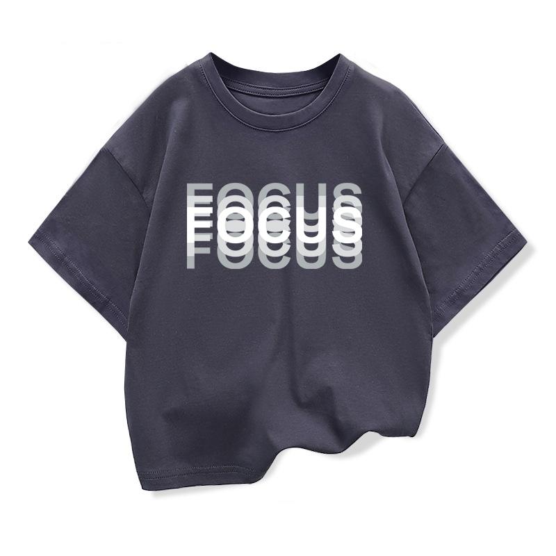 Summer Kids Cotton High Quality Casual Sports Loose Oversized Funny Focus Print Round Neck Short Sleeved Tshirt Boys Girls Tops