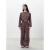 Womens Casual 2-Piece Set Long Sleeve Round Neck T-Shirt Elastic Wide Leg Pants Pure Color Streetwear