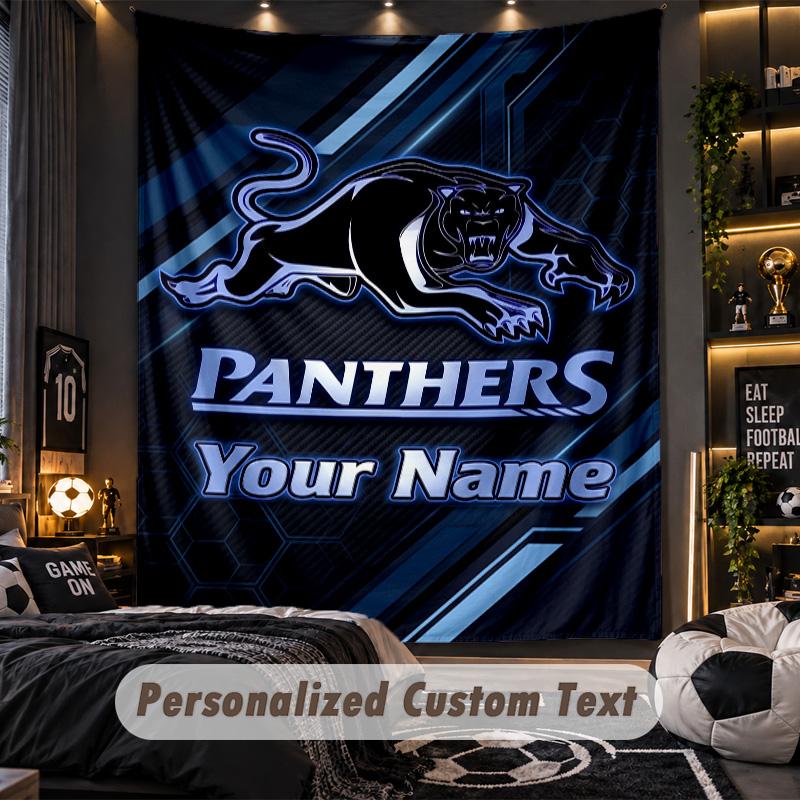 TapestryPenrith Panthers Custom Name Text Personalized Wall Hanging Tapestry Home Wall Decor