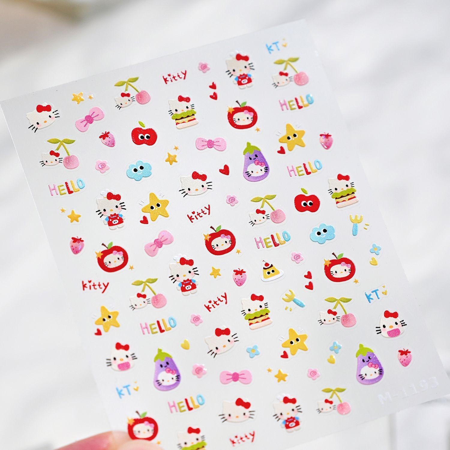 Hello Kitty Lemon Flower Embossed Nail Art Stickers - Cute DIY Cartoon Designs