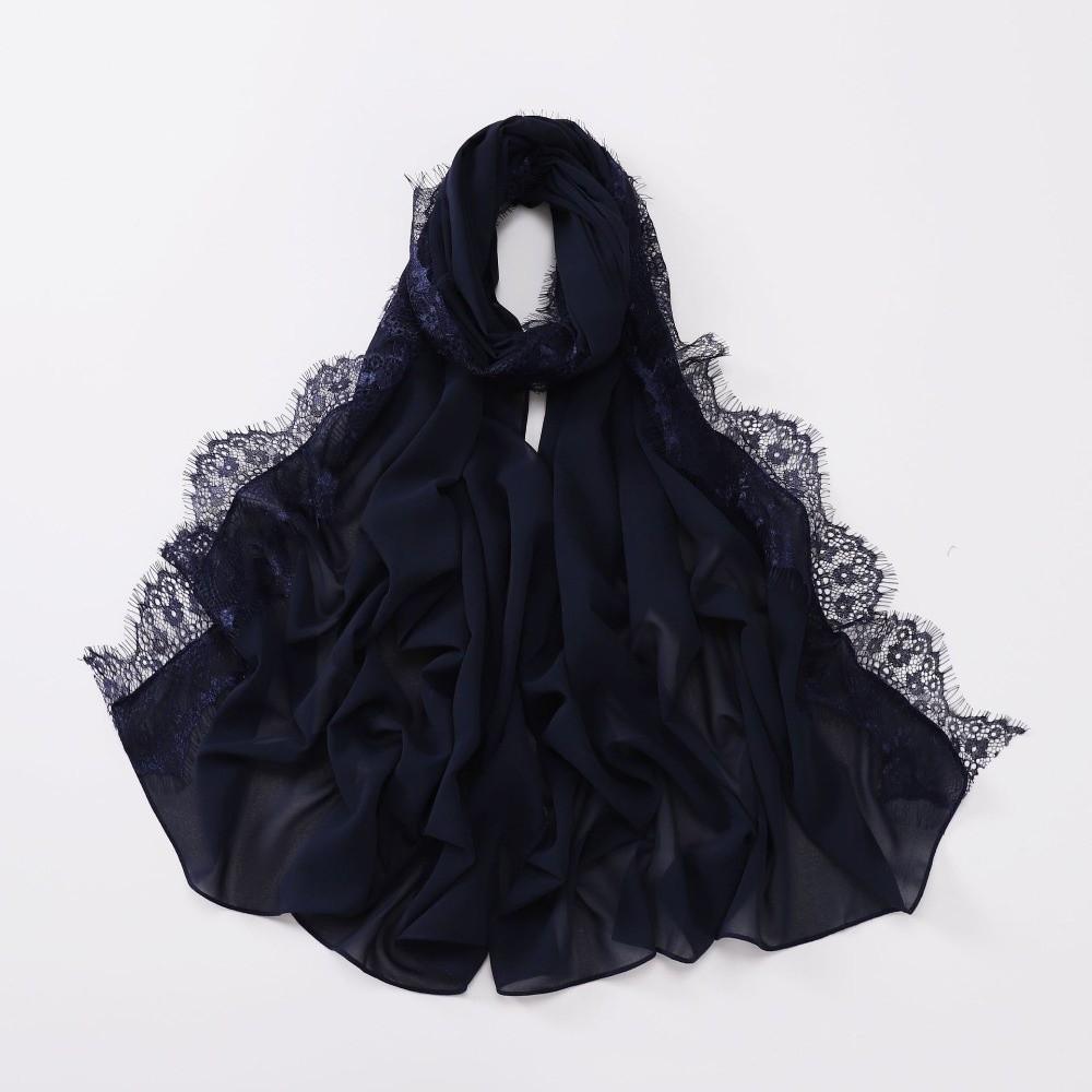 Elegant Solid Color Silk Scarf Lace Edge Soft Sunscreen Shawl Long Breathable Headwraps Women Headwear
