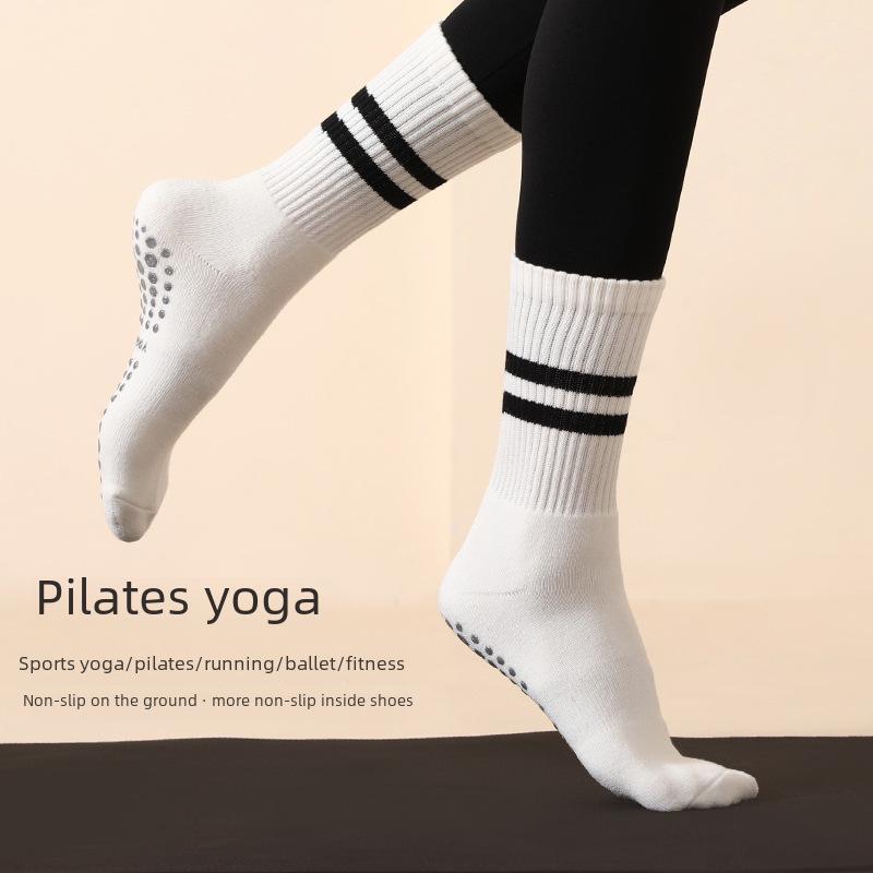 Striped Non-Slip Cotton Yoga Socks - Mid-Tube for Indoor Fitness & Pilates
